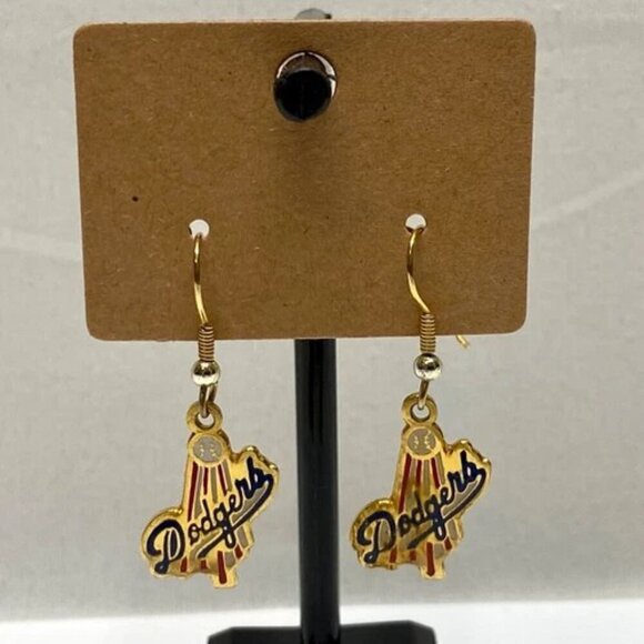 LA Dodgers Baseball Earrings Vintage Official MLB 1989 Gold Dangle Hook Pierced - Picture 14 of 15